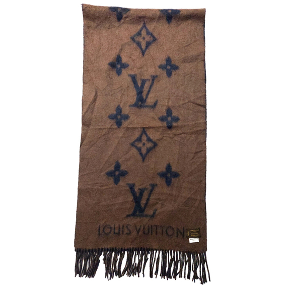 LOUIS VUITTON LV Reykjavik Brown-on-Black Reversible Cashmere Scarf Pre-owned - Picture 9 of 9